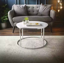 Load image into Gallery viewer, White High Gloss Round Coffee Table with Metal Base.